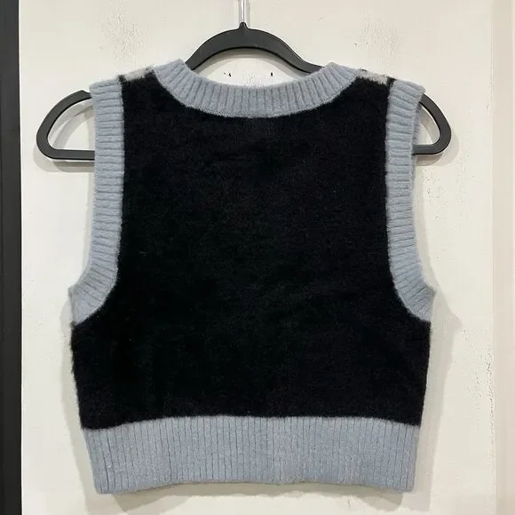 H&M Divided Fuzzy Houndstooth Sweater Vest Size Small Preppy Academia Size Small - Picture 4 of 4